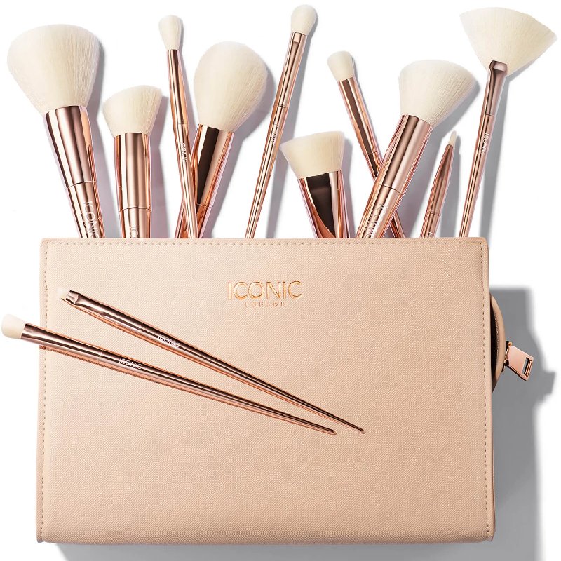 ICONIC London Ultimate Brush Set - 12 Piece Makeup Brush Collection with Pearl-Gold Handles