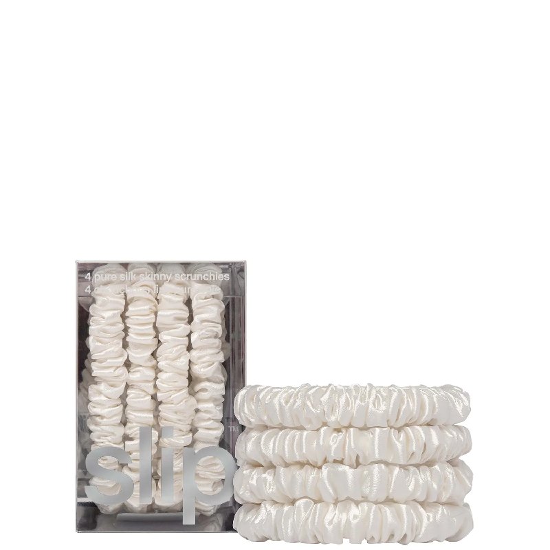 Slip Pure Silk Skinny Scrunchies - White, Pack of 4