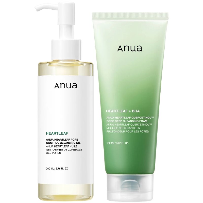 Anua Double Cleansing Duo Bundle with Heartleaf Cleansing Oil 200ml and Pore Deep Cleansing Foam 150ml