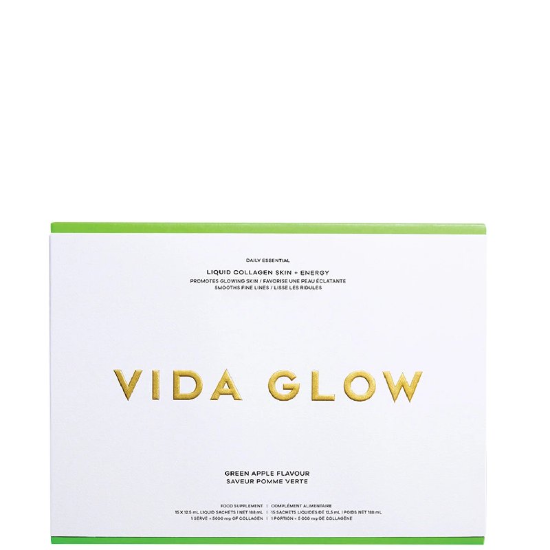 Vida Glow Liquid Collagen + Energy Supplement, Green Apple Flavour, 15 x 12.5ml Sachets