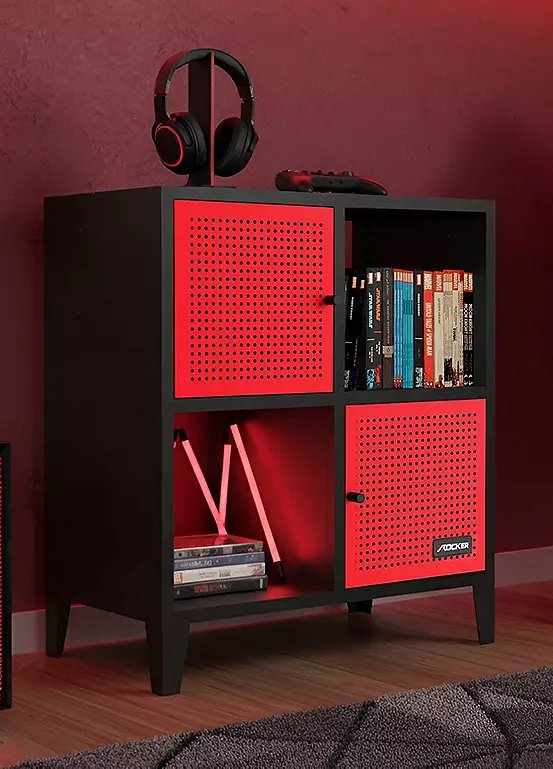 X Rocker Mesh-Tek Square 4 Cube Storage Unit in Red and Black