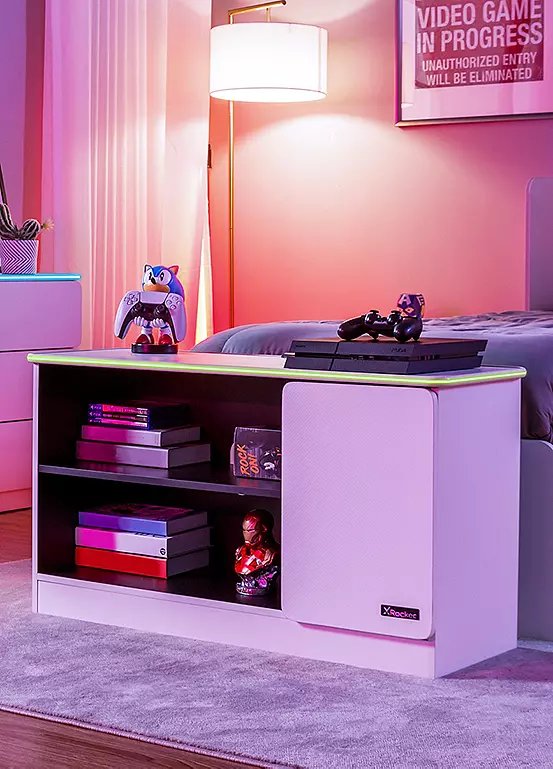 X Rocker Carbon-Tek TV Media Unit with LED Lights in White