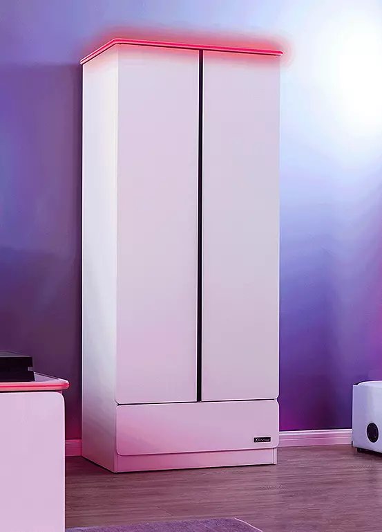 X Rocker Carbon-Tek 2 Door Wardrobe with Drawer and LED Lights - White