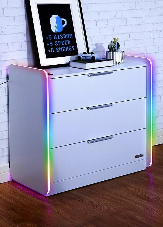 X Rocker Electra 3 Drawer Chest with App Control LED Lighting in White
