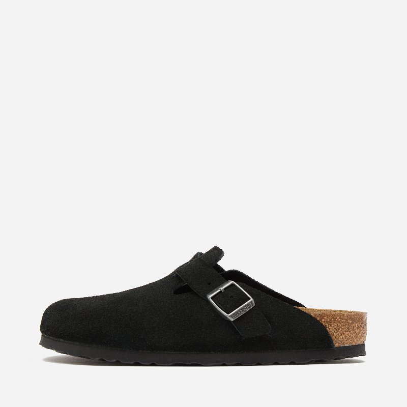 Birkenstock Boston Women's Clogs in Black Suede with Soft Footbed