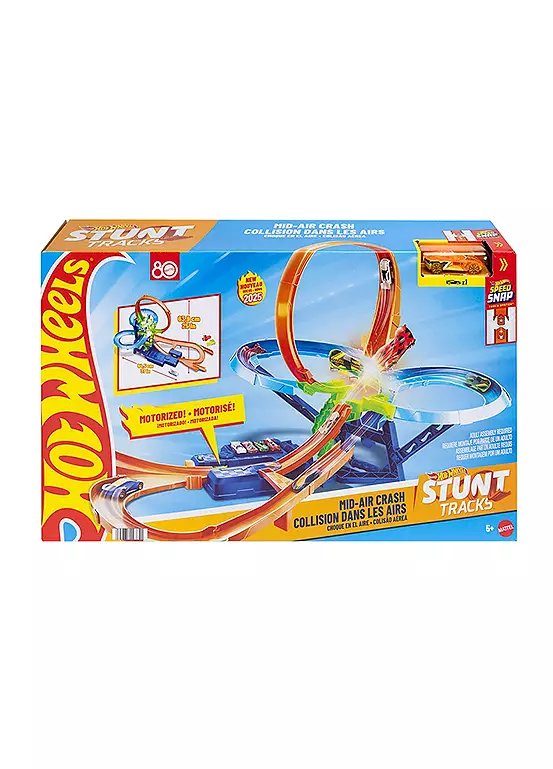 Hot Wheels Stunt Tracks Mid-Air Crash Playset with Motorised Booster and 1:64 Scale Car