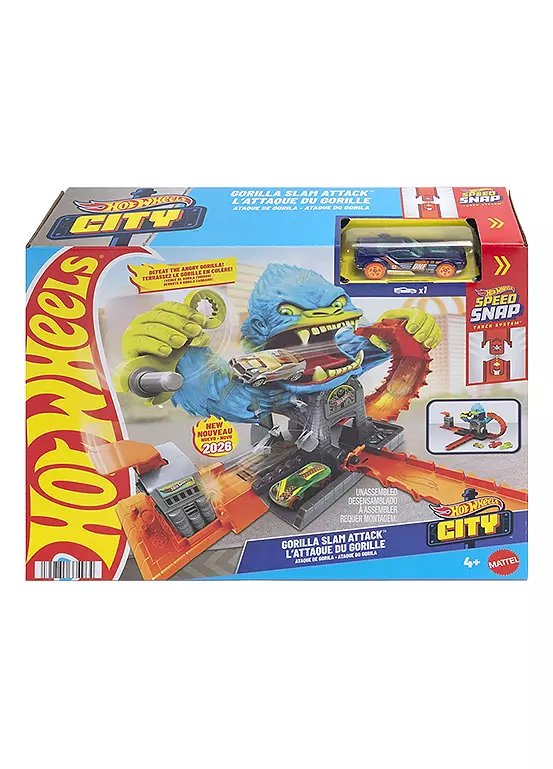 Hot Wheels City Gorilla Slam Attack Playset with 1:64 Scale Car