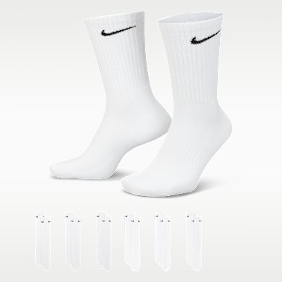 Nike Everyday Cushioned Training Crew Socks 6 Pairs - White/Black - Size S