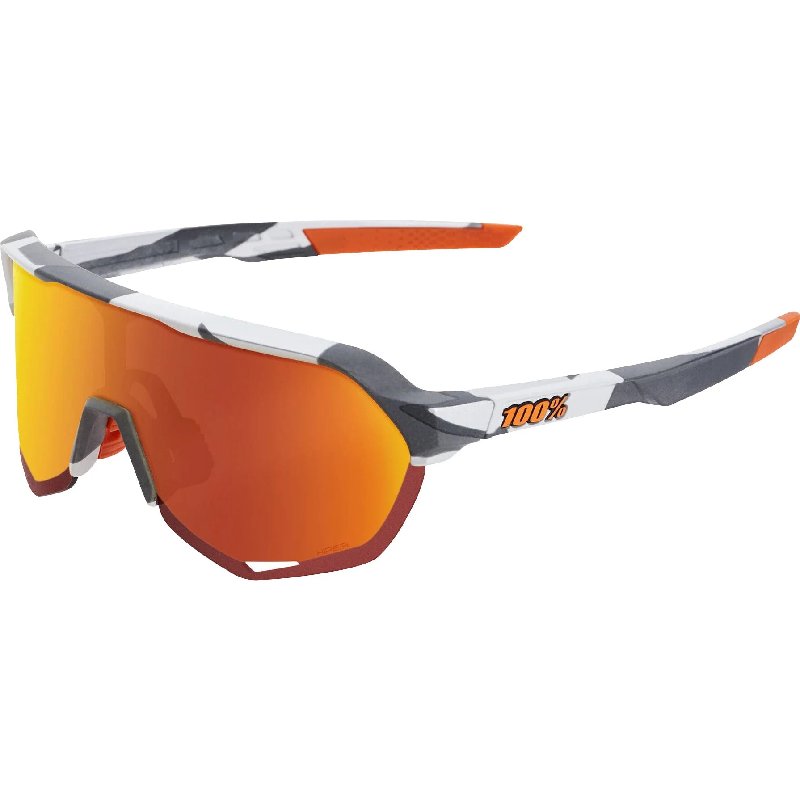 100% S2 Cycling Sunglasses in Soft Tact Grey Camo with HiPER Red Lens