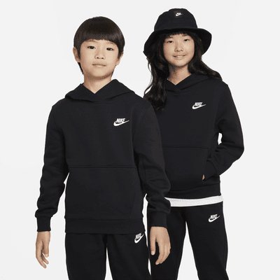 Nike Club Fleece Older Kids' Hoodie - Black/White - Size XS