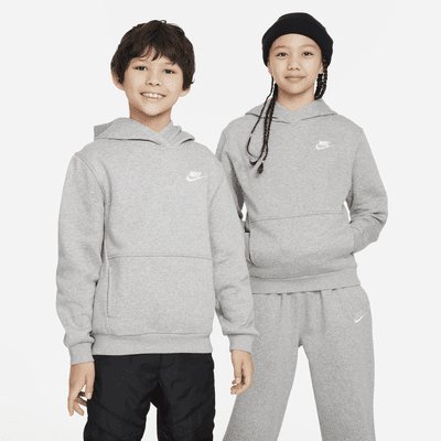 Nike Sportswear Club Fleece Older Kids' Hoodie - Dark Grey Heather/White - XS