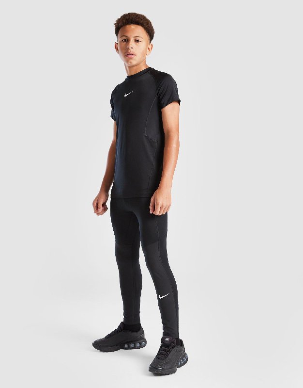 Nike Pro Dri-FIT Older Kids' Boys' Tights - Black/Black/White - Size XS