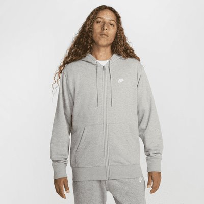 Nike Club Men's Full-Zip French Terry Hoodie - Dark Grey Heather/Light Smoke Grey/White - XS