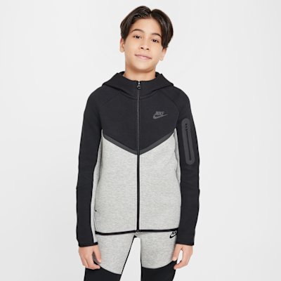 Nike Tech Fleece Kids' Full-Zip Hoodie - Dark Grey Heather/Black - XS