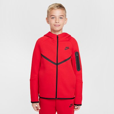 Nike Tech Fleece Older Kids' Full-Zip Hoodie - University Red/Black/Black - XS