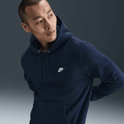 Nike Club Men's Pullover Fleece Hoodie - Obsidian/Obsidian/White - Size XS