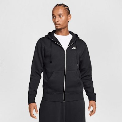 Nike Club Men's Full-Zip Fleece Hoodie - Black/Black/White - XS