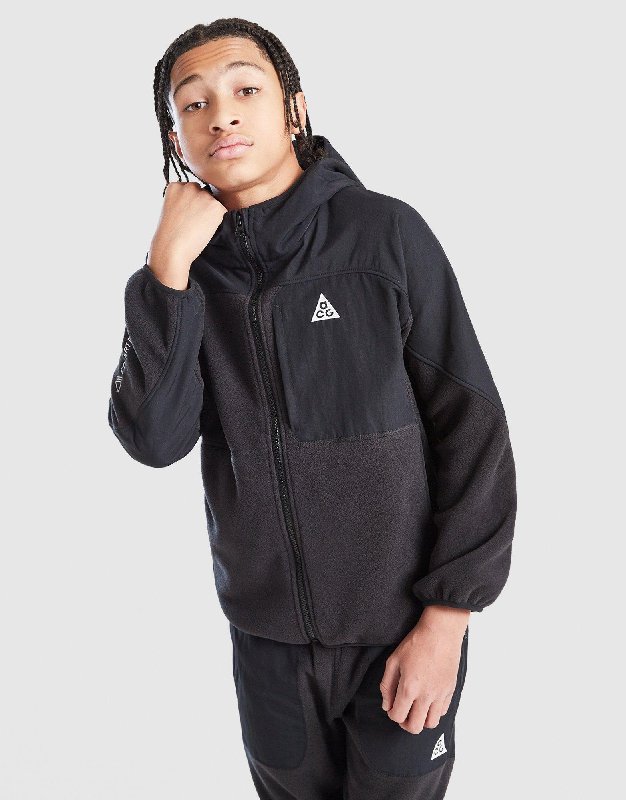 Nike ACG 'Wolf Tree' Older Kid's Polartec Full-Zip Hoodie - Black/Black/Summit White - Size XS