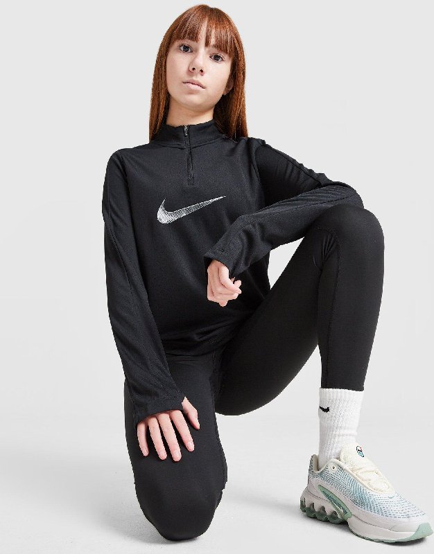 Nike Pro Older Kids' Girls' Dri-FIT 1/4-Zip Top - Black/Light Smoke Grey/Black - Size XS