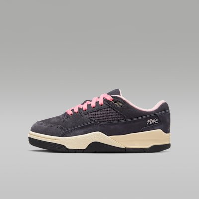 Jordan Flight Court Older Kids' Shoes - Oil Grey/Arctic Punch/Muslin/Cave Stone - Size 3.5Y