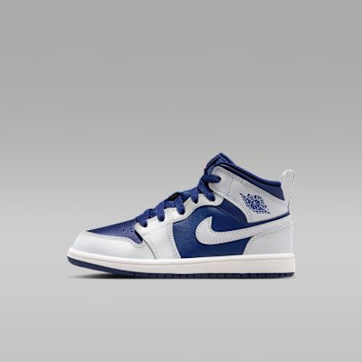 Jordan 1 Mid Younger Kids' Shoes - Blue Void/Summit White/Hot Lava/Pure Platinum - Size 10.5C