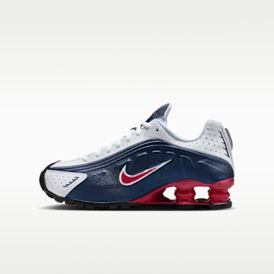 Nike Shox R4 Older Kids' Shoes - Midnight Navy/White/Metallic Silver/Gym Red - Size 3.5Y