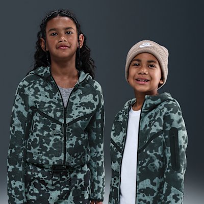 Nike Tech Older Boys' Full-Zip Camo Fleece Hoodie - Cannon/Black - Size XS