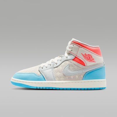 Nike Air Jordan 1 Mid Women's Shoes - Sail/Hot Lava/Muslin/Blue Chill - Size 5