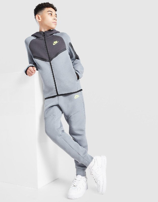 Nike Sportswear Tech Fleece Older Kids' Joggers - Cool Grey/Black/Volt - Size XS
