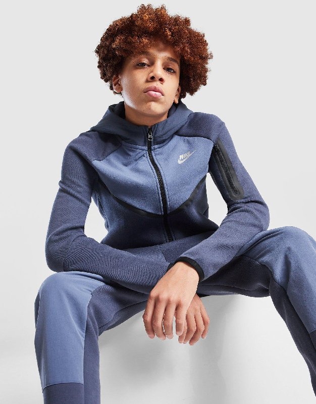 Nike Sportswear Tech Fleece Older Kids' Full-Zip Hoodie - Thunder Blue/Diffused Blue/Metallic Silver - Size XS