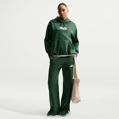 Nike Sportswear Phoenix Fleece Women's High-Waisted Wide-Leg Logo Trousers - Fir/Malachite - Size XS