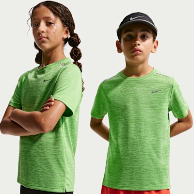 Nike Miler Kids' Dri-FIT Short-Sleeve Top - Light Liquid Lime/Mean Green/Heather - XS