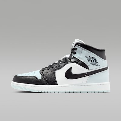 Air Jordan 1 Mid Men's Shoes - Black/Aura/White/Squadron Blue - Size 7