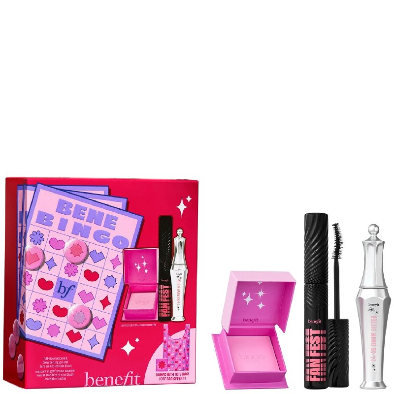 Benefit Benebingo Mascara, Brow and Limited Edition Blush Makeup Gift Set with Tote Bag