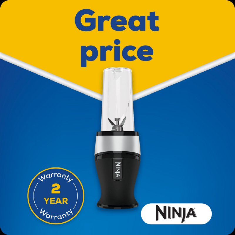Ninja QB3001UKS Slim Blender and Smoothie Maker - 700W, Black/Silver, 2x 470ml Cups