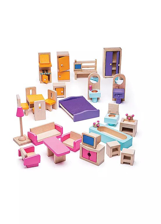 BIGJIGS Toys Heritage Playset Wooden Dolls House Furniture Set, 27 Pieces