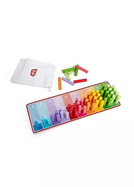 Bigjigs Toys Rainbow Counting Sticks with Wooden Board and Storage Bag