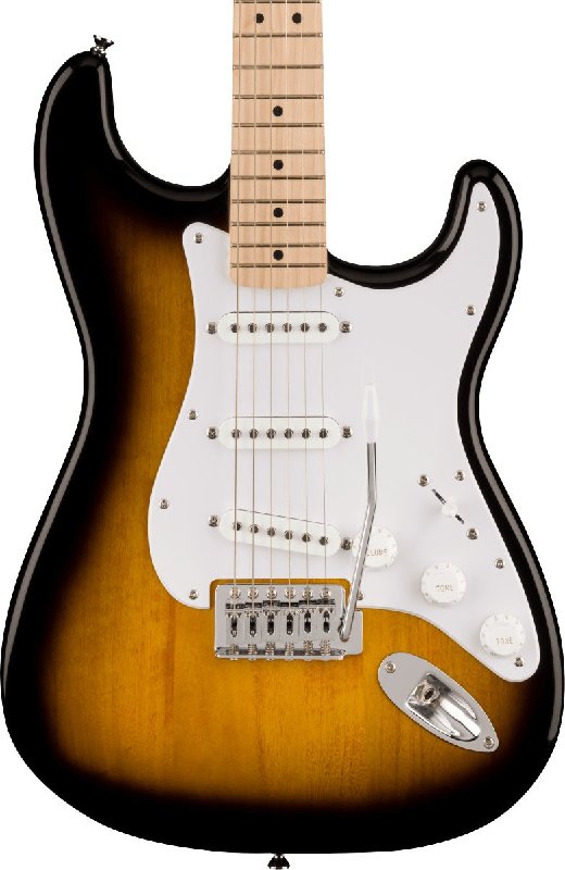 Squier Sonic Stratocaster Electric Guitar with Maple Fingerboard, White Pickguard in 2-Colour Sunburst