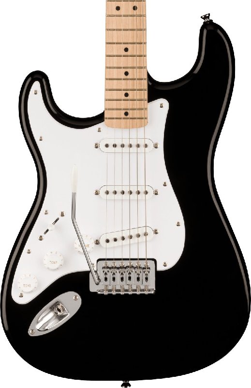 Squier Sonic Stratocaster Left-Handed Electric Guitar, Black with Maple Fingerboard and White Pickguard