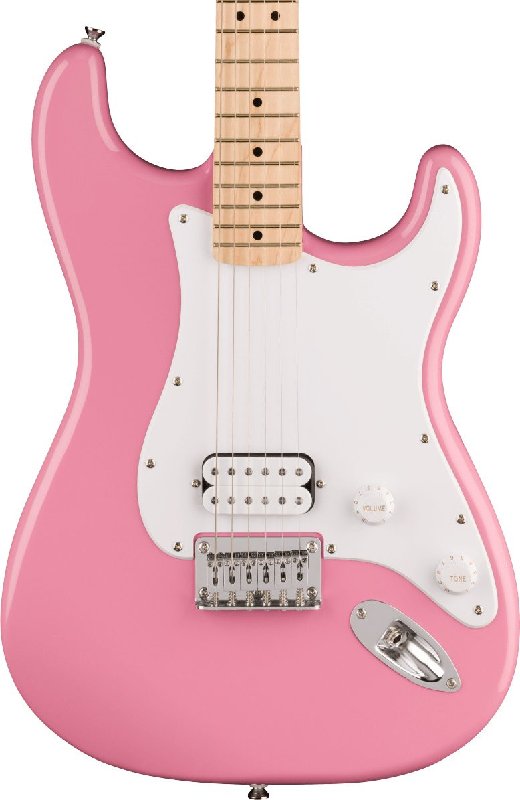 Squier Sonic Stratocaster HT H Electric Guitar with Maple Fingerboard, White Pickguard in Flash Pink