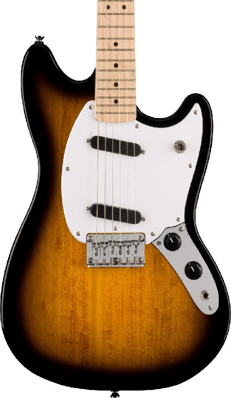 Squier Sonic Mustang Electric Guitar with Maple Fingerboard, White Pickguard, 2-Color Sunburst