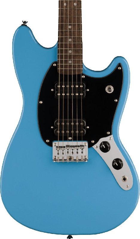 Squier Sonic Mustang HH Electric Guitar with Laurel Fingerboard, Black Pickguard in California Blue