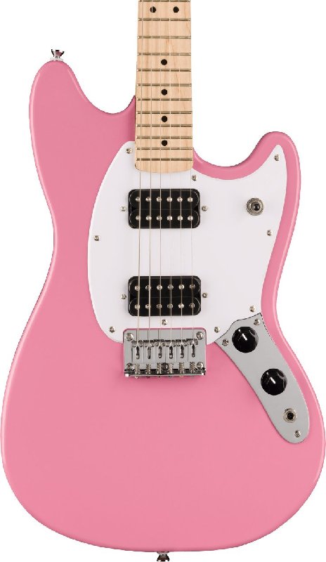 Squier Sonic Mustang HH Electric Guitar with Maple Fingerboard, White Pickguard in Flash Pink