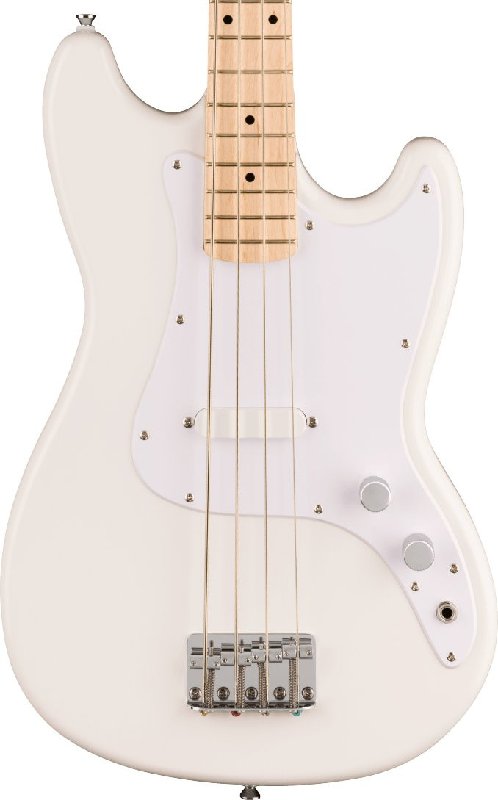 Squier Sonic Bronco Bass Guitar with Maple Fingerboard, White Pickguard in Arctic White