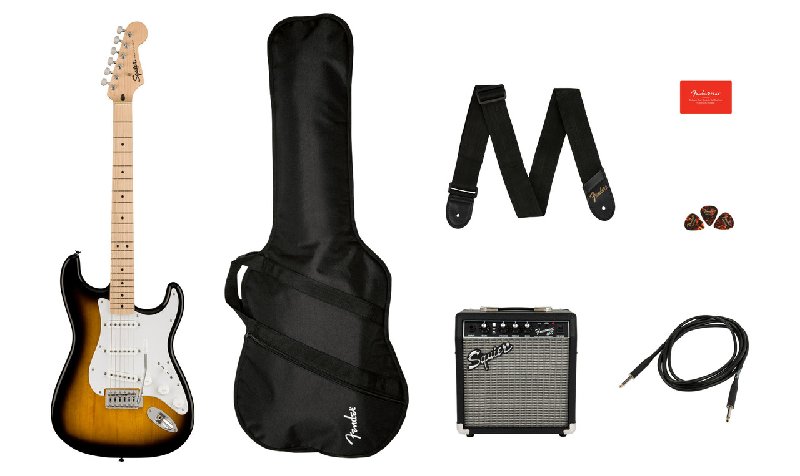 Squier Sonic Stratocaster 2-Colour Sunburst Electric Guitar Starter Pack with Amp and Gig Bag