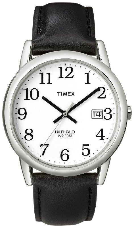 Timex Easy Reader Men's Watch with Indiglo Night Light, 35mm Black Leather Strap