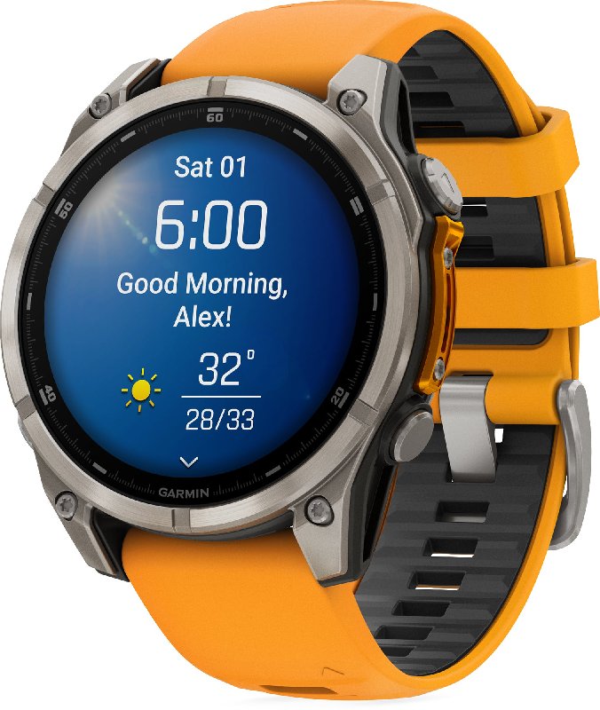 Garmin Fenix 8 47mm Titanium & Orange Silicone Strap Smartwatch