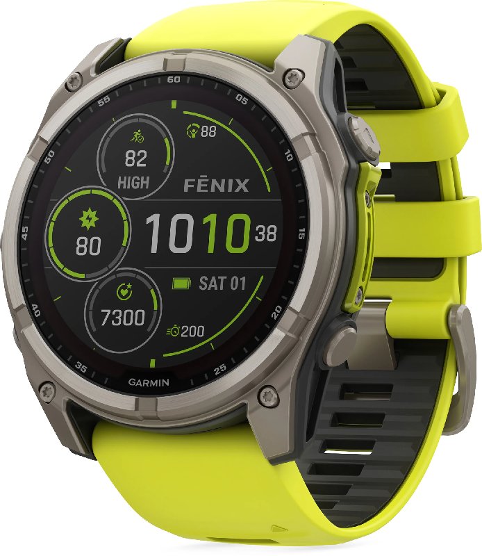 Garmin Fenix 8 51mm Smartwatch with Titanium Bezel and Neon Yellow Silicone Strap