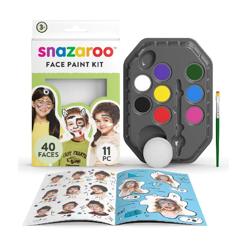 Snazaroo Rainbow Face Paint Kit with 8 x 2ml Colours, Brush, Sponges and Guide