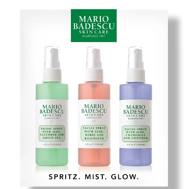 Mario Badescu Spritz Mist Glow Set with Aloe Facial Sprays 118ml Each